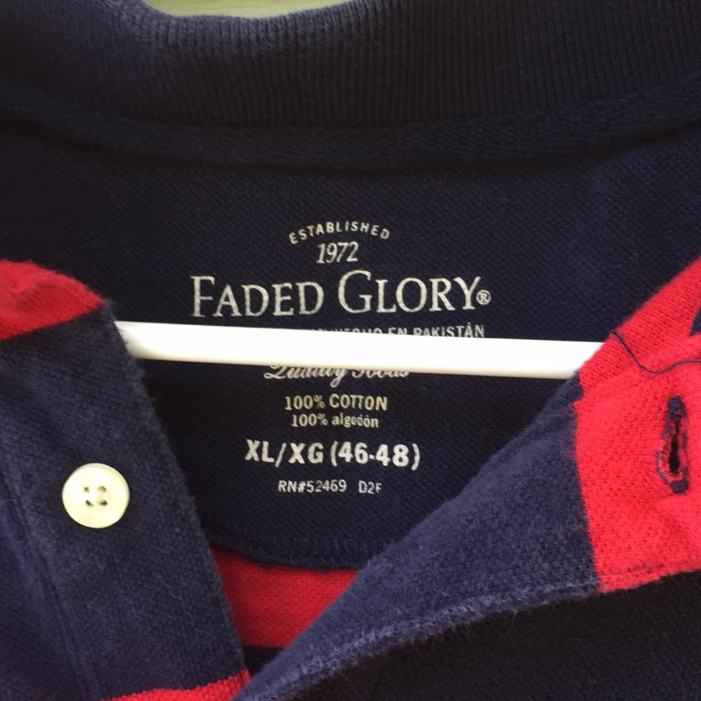 Men's Polo Faded Glory Navy & Red striped. XL - Picture 2 of 3